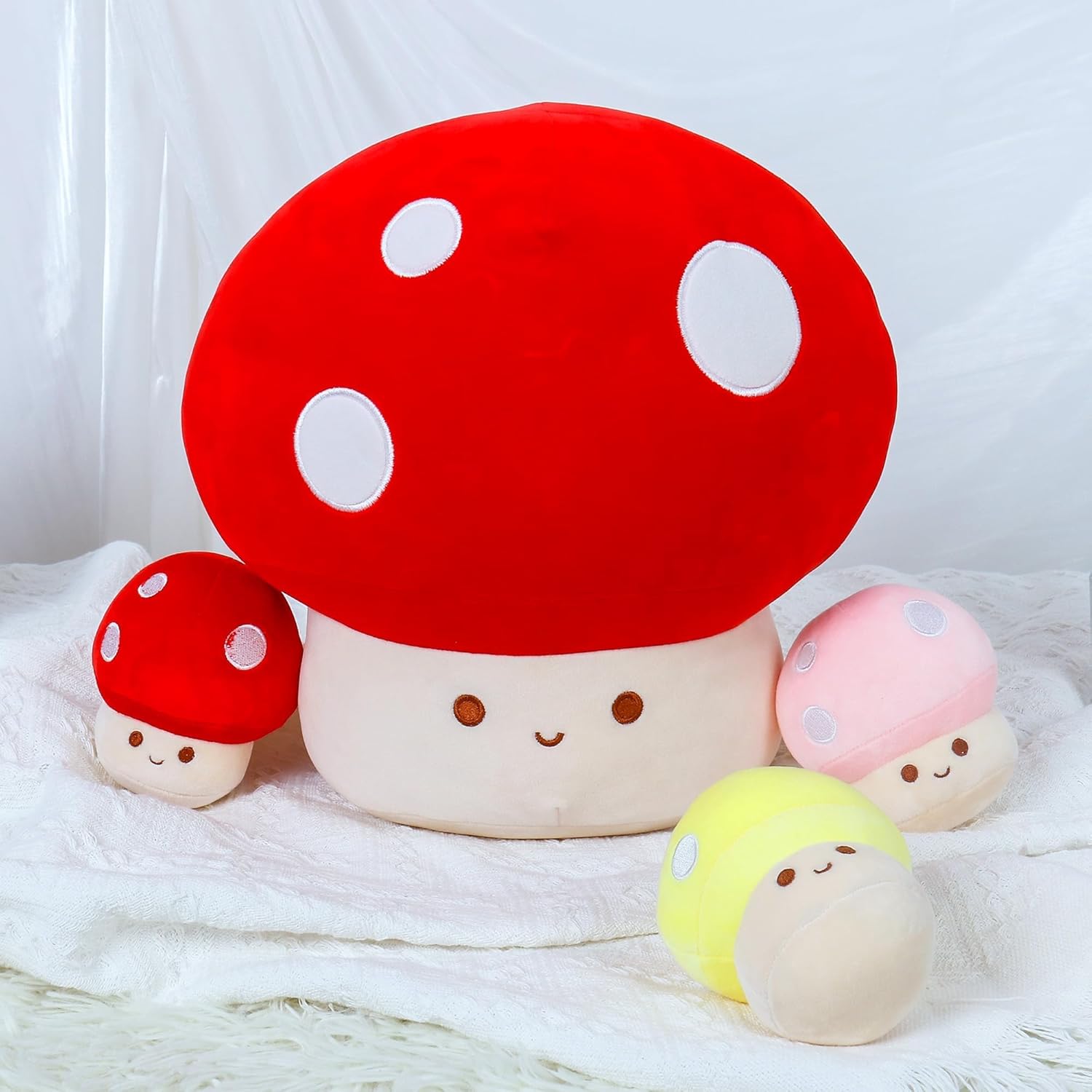 WeBingo Mushroom Plush Pillow Set - 12-Inch Jumbo Stuffed Animal Decor with 3 Baby Mushrooms | Perfect Gift for Kids & Adults