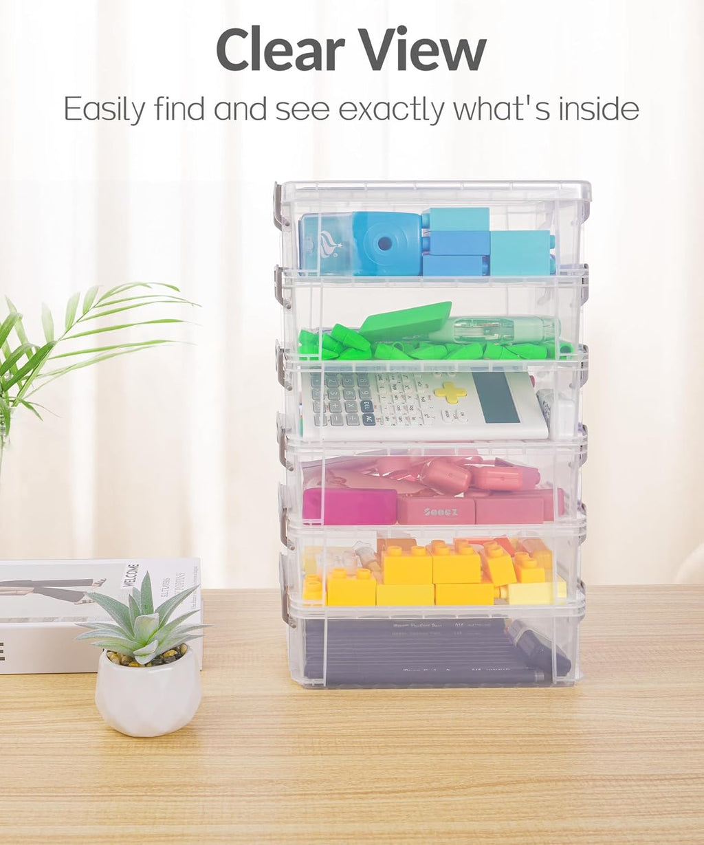 Sooez Extra Large Pencil Box Set - Clear Plastic Organizer for Art & Craft Supplies | 6 Pack