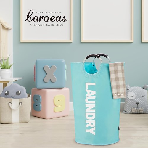 Caroeas 125L Laundry Basket - Large Collapsible Hamper with Padded Handles | Sturdy Free-Standing Design (Light Blue)