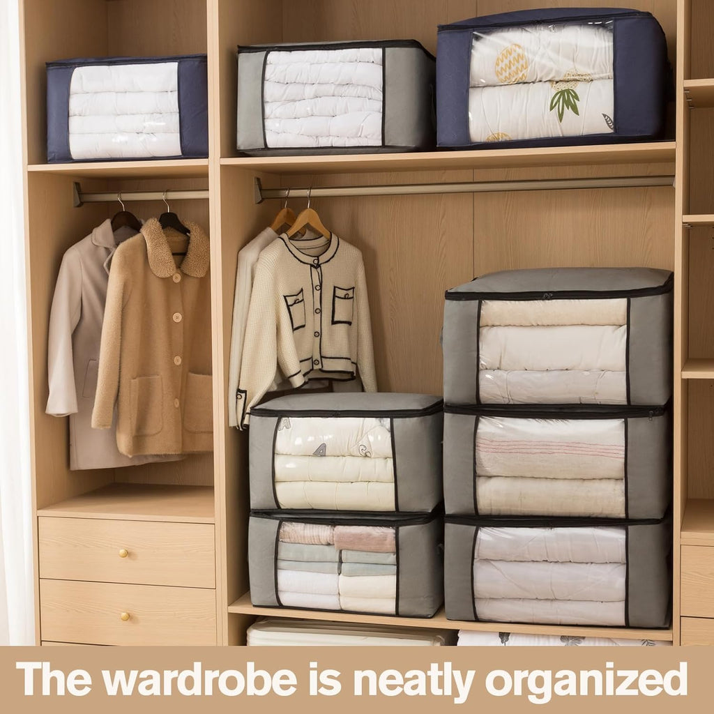 Skiennix Large Storage Bags - Foldable Closet Organizers with Lids & Reinforced Handles | 90L (4 Pack)