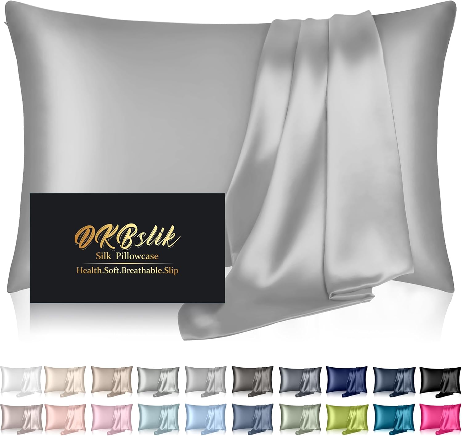 Skiennix Mulberry Silk Pillowcase - Anti-Acne Cooling Sleep | Queen Size, Grey, Hidden Zipper