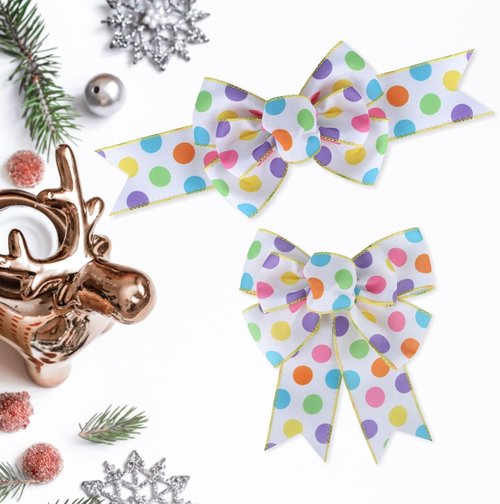 Meseey Burlap Wired Ribbon - Handmade Polka Dot Bows for Wreaths & Gift Wrapping | 2 Pcs Set