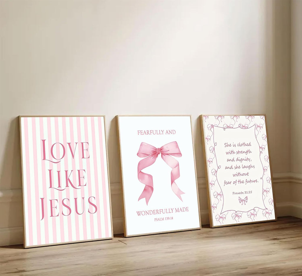 Skiennix Pink Christian Wall Art - Inspirational Bible Verse Canvas Prints | 3-Piece Set, 12x16in Unframed
