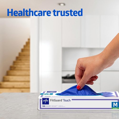 Medline FitGuard Touch Nitrile Exam Gloves - Powder-Free, Large, 100 Count | Durable for Medical & Household Use