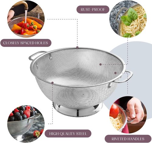 Bellemain Colander - 5 Qt Stainless Steel Strainer with Handle for Pasta, Vegetables & More