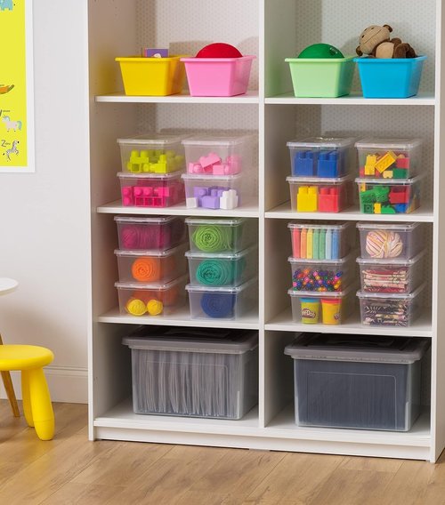 IRIS USA Storage Bins - 12-Pack Crystal Clear 6 Quart Stackable Containers for Shoes & Classroom Organization - BPA-Free