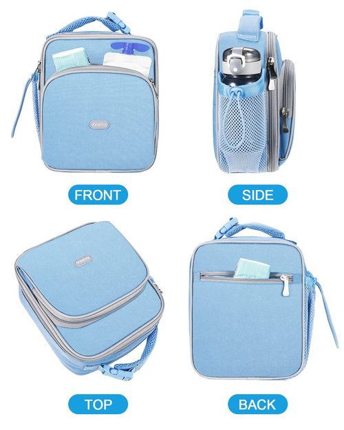 Amersun Kids Lunch Box with 8MM Insulated sponge & Water Bottle Holder, Keep Food Warm Cold School Lunch Bag for Kids Teen Girls Boys,Baby Blue