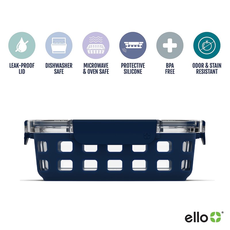 Ello Duraglass Mixed Meal Prep Sets Leak-Proof Glass Food Storage Containers with Silicone Sleeves and Airtight BPA-Free Lids, Dishwasher, Microwave, and Freezer Safe