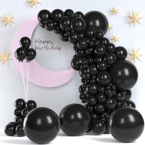 Black Balloons by [Brand Name] - 140-Piece Latex Party Balloon Set in 5-18 Inch Sizes for Birthdays & Holidays