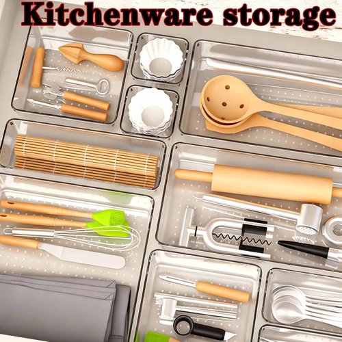 Clear Plastic Drawer Organizer Set by [Brand Name] - 25 Versatile Storage Bins & Trays | Non-Slip for Bathroom, Kitchen & Office