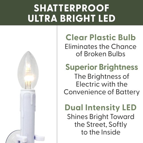 612 Vermont Ultra-Bright LED Window Candles - Battery Operated with Timer & Suction Cups | Shatterproof Bulbs, Pack of 4