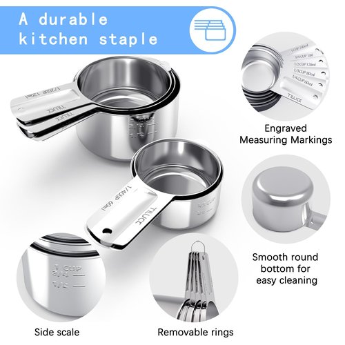 TILUCK Stainless Steel Measuring Cups Set,Kitchen Gadgets for Cooking & Baking,Set of 5