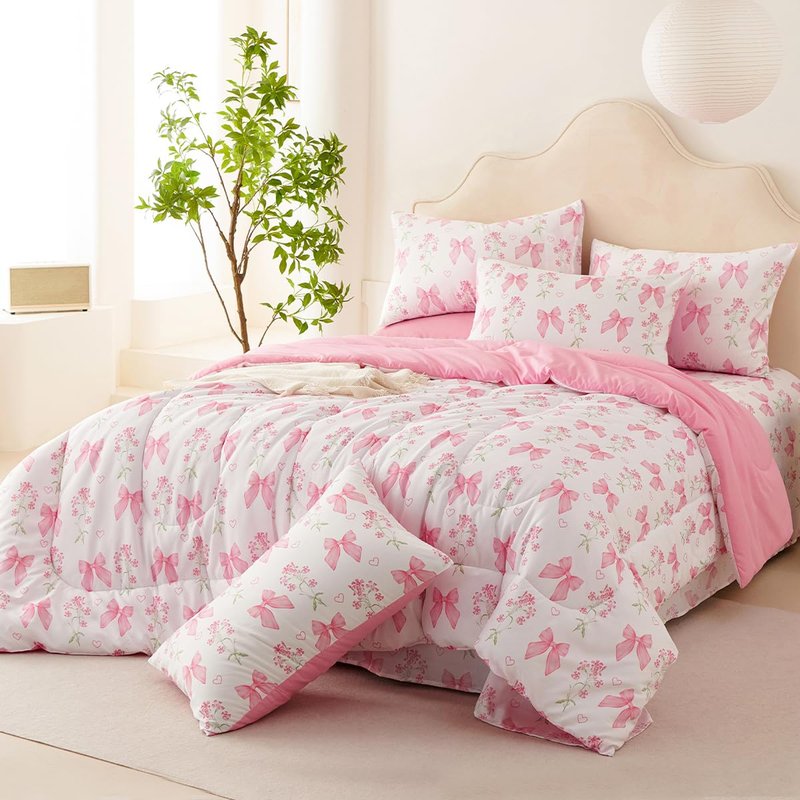CCoutueChen Blue Floral Comforter Set Queen Girls Tie Dye Botanical Flower Bedding Set Modern Aesthetic Comforters Soft Down Alternative Comforter Sets for All Season