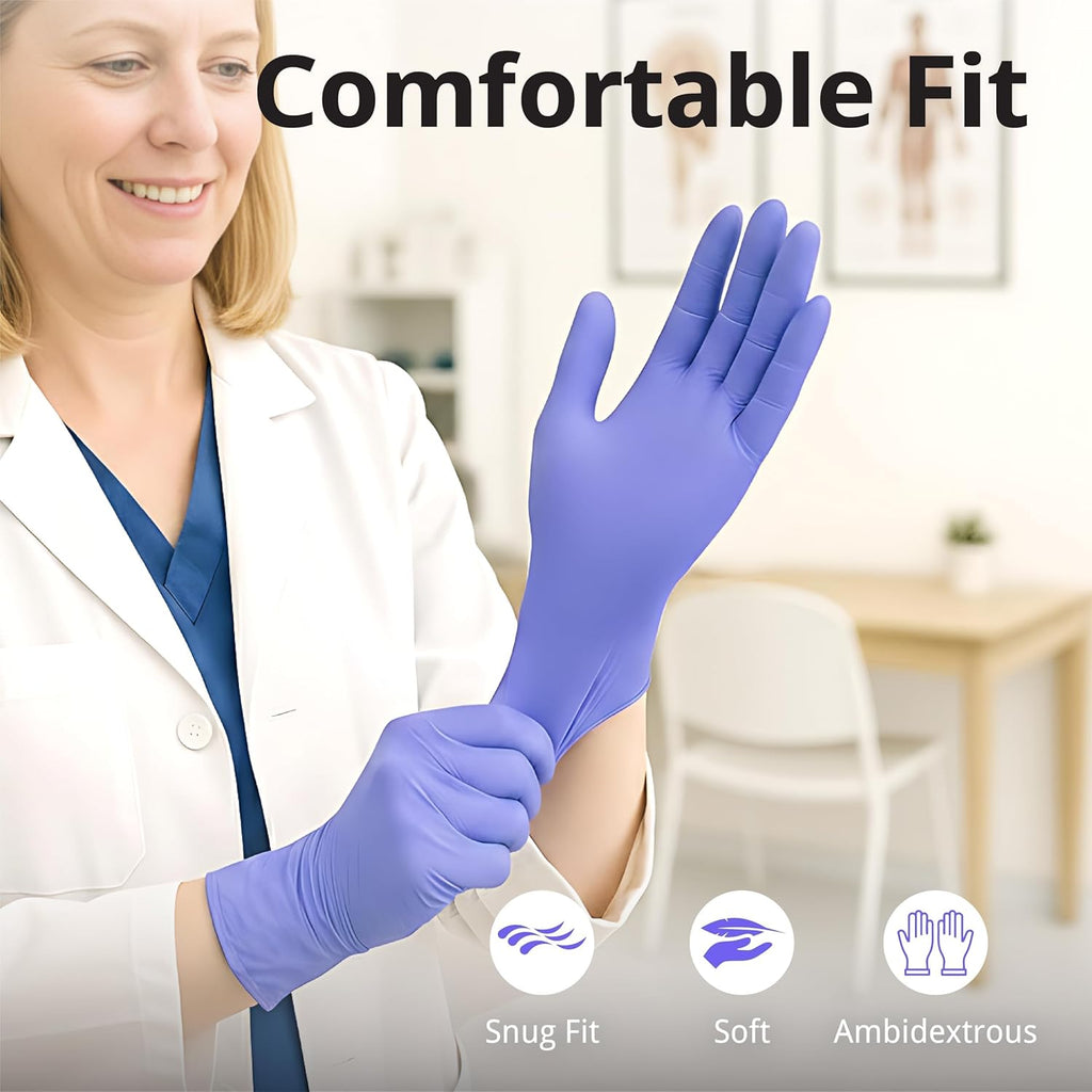 SwiftGrip Disposable Nitrile Exam Gloves - 3mil, Medium, Box of 100 | Latex-Free, Powder-Free, Violet for Medical & Food Use