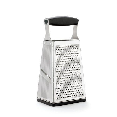 Cuisipro Stainless Steel Cheese Grater with Handle, 4 Sided Box Grater for Kitchen, Ginger Grater Dishwasher Safe, Fruit and Vegetables Slicer, Cheese Shredder for Potato, Chocolate, Parmesan, Ginger