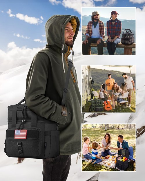 JOYHILL Tactical Lunch Box - Insulated, Leakproof Double-Deck Cooler Bag | Durable Black Design, 18L Capacity