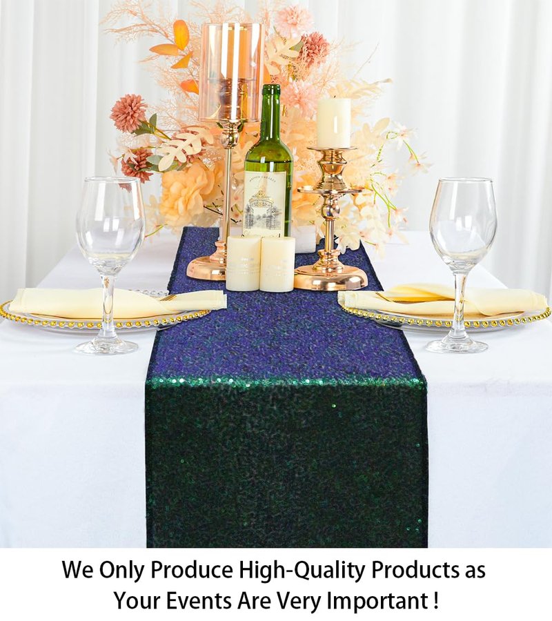 ShinyBeauty Iridescent Green Table Runner 2 Packs 12''x72'' Sequin Table Runners Sparkly Table Cover Overlay 72 Inches Sequence Fabric Table Cloth Runner for Party Graduation Engagement Decoration