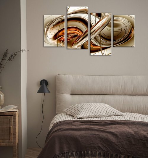 Large Burnt Orange Abstract Canvas Wall Art Prints, Modern Mid-Century Framed Line Art Pictures for Living Room Bedroom Decor, Home Decoration