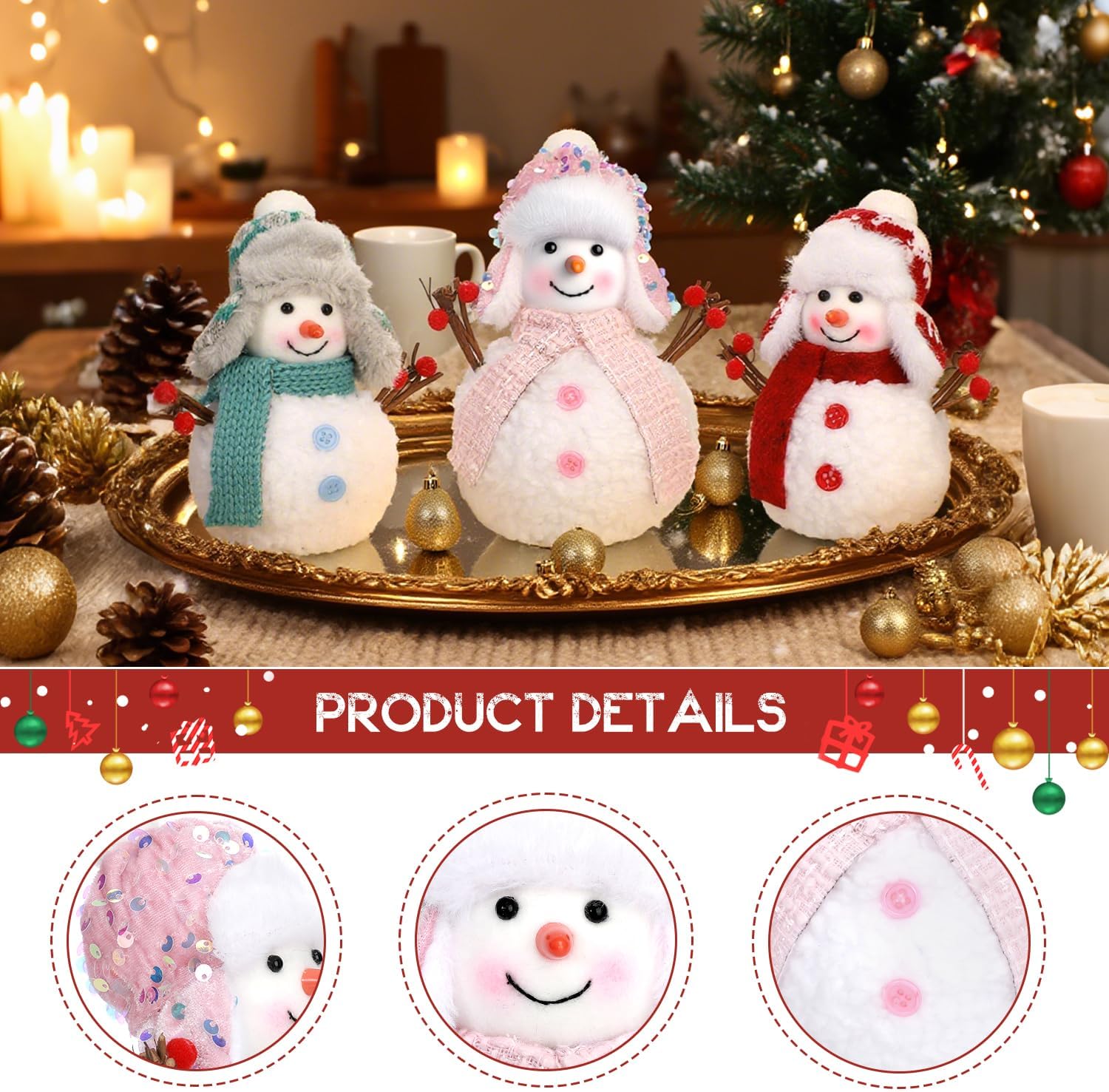 Skiennix Christmas Snowmen Plush Decorations - Set of 3 Collectible Figurines for Festive Home Decor