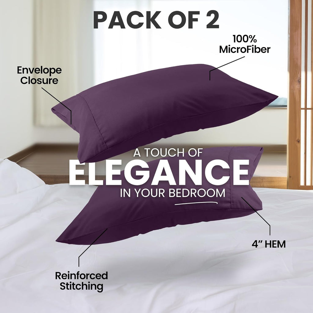 Utopia Bedding Queen Pillow Cases - Soft Brushed Microfiber - 2 Pack, Fade Resistant | 20 x 30 Inches, Purple