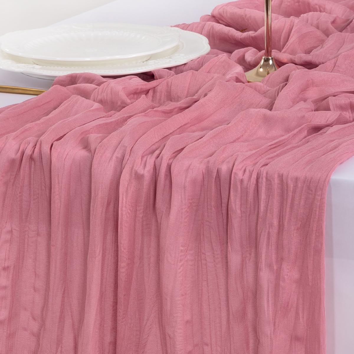 Socomi Cheesecloth Table Runner - 3pcs Mauve Boho Rustic Design | 120 Inch for Weddings & Events