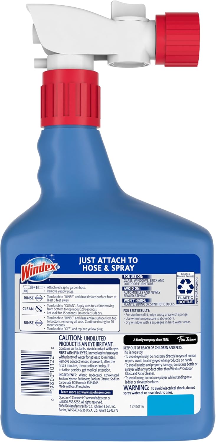 Windex Outdoor Window & Glass Cleaner - Ammonia-Free Concentrated Formula | 32 Fl Oz (Pack of 2)