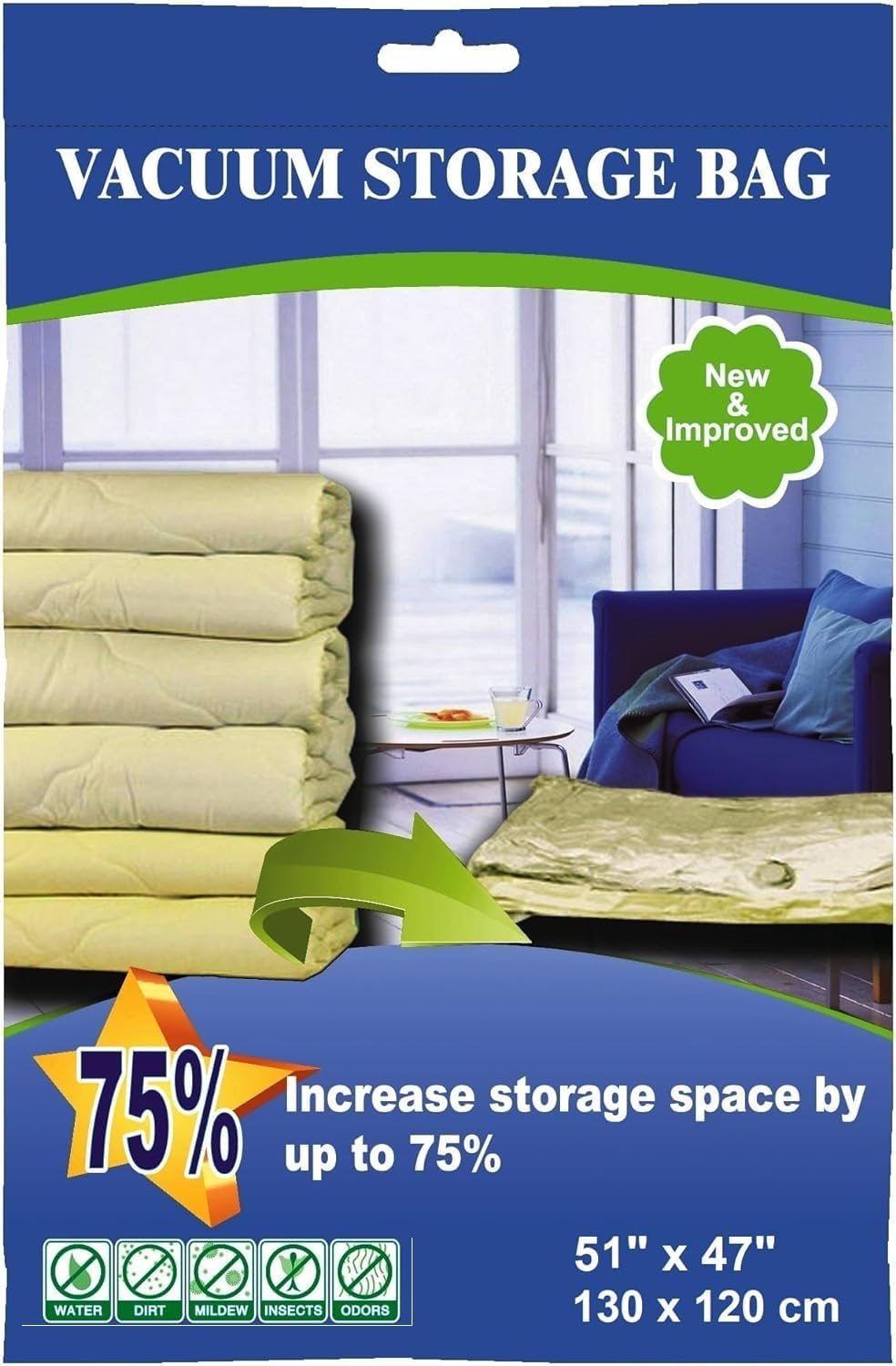 Skiennix Extra Jumbo Vacuum Storage Bags - Airtight Seal, Waterproof & Dustproof | 5 Pack (51"x47") for Clothes & Bedding