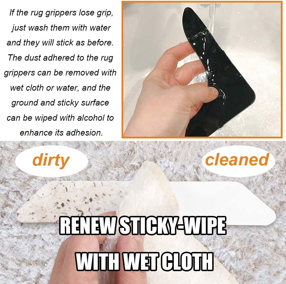 Skiennix Rug Grippers - Super Sticky Anti-Curling Carpet Tape | Non-Slip 8-Piece Set (Black)