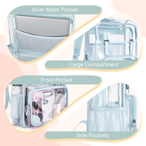 mommore Clear Backpack Heavy Duty Large Clear Bookbag for School Transparent PVC Stadium Approved See Through Back Pack