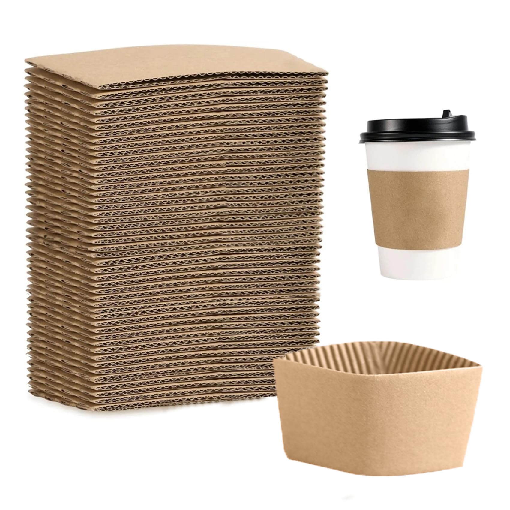 EchoDone 8 oz Disposable Coffee Cup Sleeves for Hot Drinks Paper Corrugated Cup Jackets 200 Count (Without Cups)