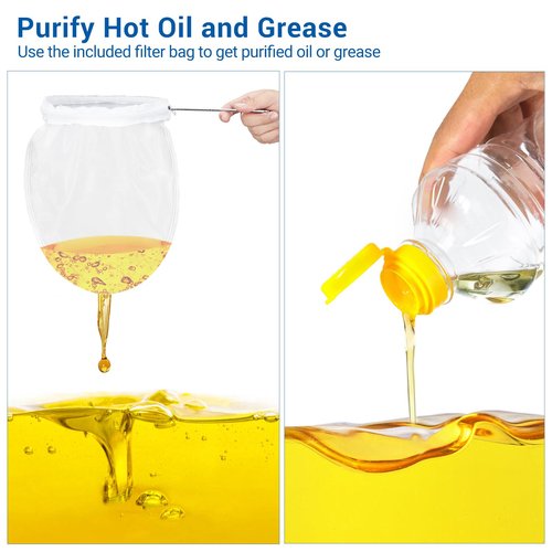 Fryer Grease Bucket 6 Gal, Fryer Oil Bucket with Lid, Oil Disposal Caddy, Coated Carbon Steel Oil Filter Pot with Rust-Proof Coating, Fryer Oil Transport Container with Lock Clips & Filter Bag