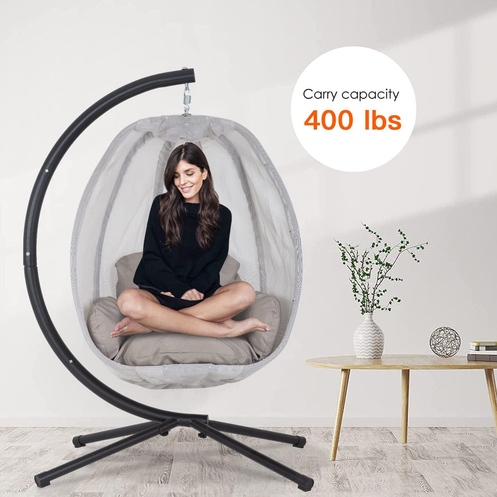 Skiennix Swing Egg Chair - Comfortable Hammock Chair with Metal Stand & Cushion | 400LBS Capacity, Gray