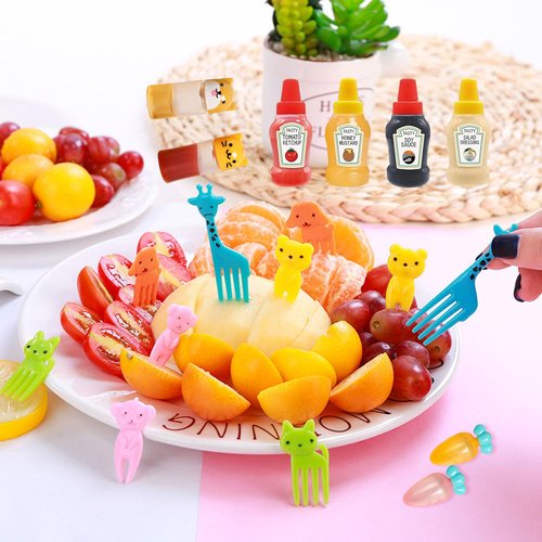 147 Pcs Condiment Squeeze Bottles Bento Lunch Box Accessories Cupcake Liners, Including Food Picks Mini Condiment Bottles Squeeze Bottles, Reusable Lunch Bento Box Accessories