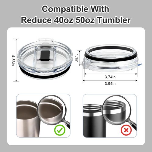 2Pcs Tumbler Lid Replacement Compatible With Reduce 40oz 50oz, Accessories for Reduce Tumbler Cup, Bpa-Free, Reusable Replacement Lid