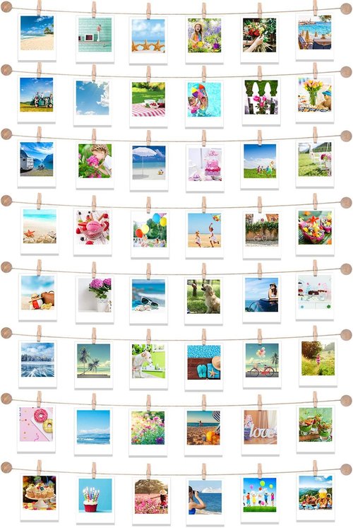 Mudder Photo Display String - 50 Clip Boho Wooden Wall Decor for Dorm Room | Damage-Free Holder for Teen Girls