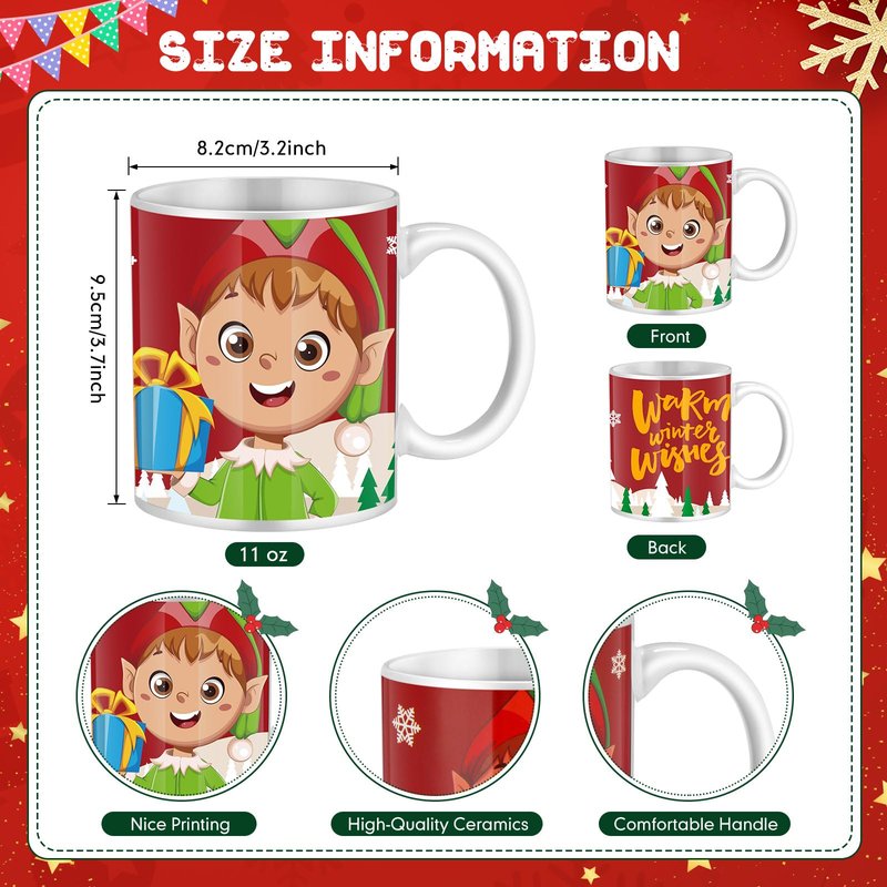 Tioncy 12 Pcs Christmas Coffee Mugs Set 11 oz Ceramic Christmas Mugs with Handle Ceramic Matching Cups Holiday Party Stackable for Home Centerpieces Housewarming Holiday Party Gift(Classical)