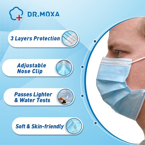 DR.MOXA 1000 Pack Disposable Medical Face Masks Breathable(10 Boxes, 100pcs/Box) 3 Ply Masks for Protection Blue