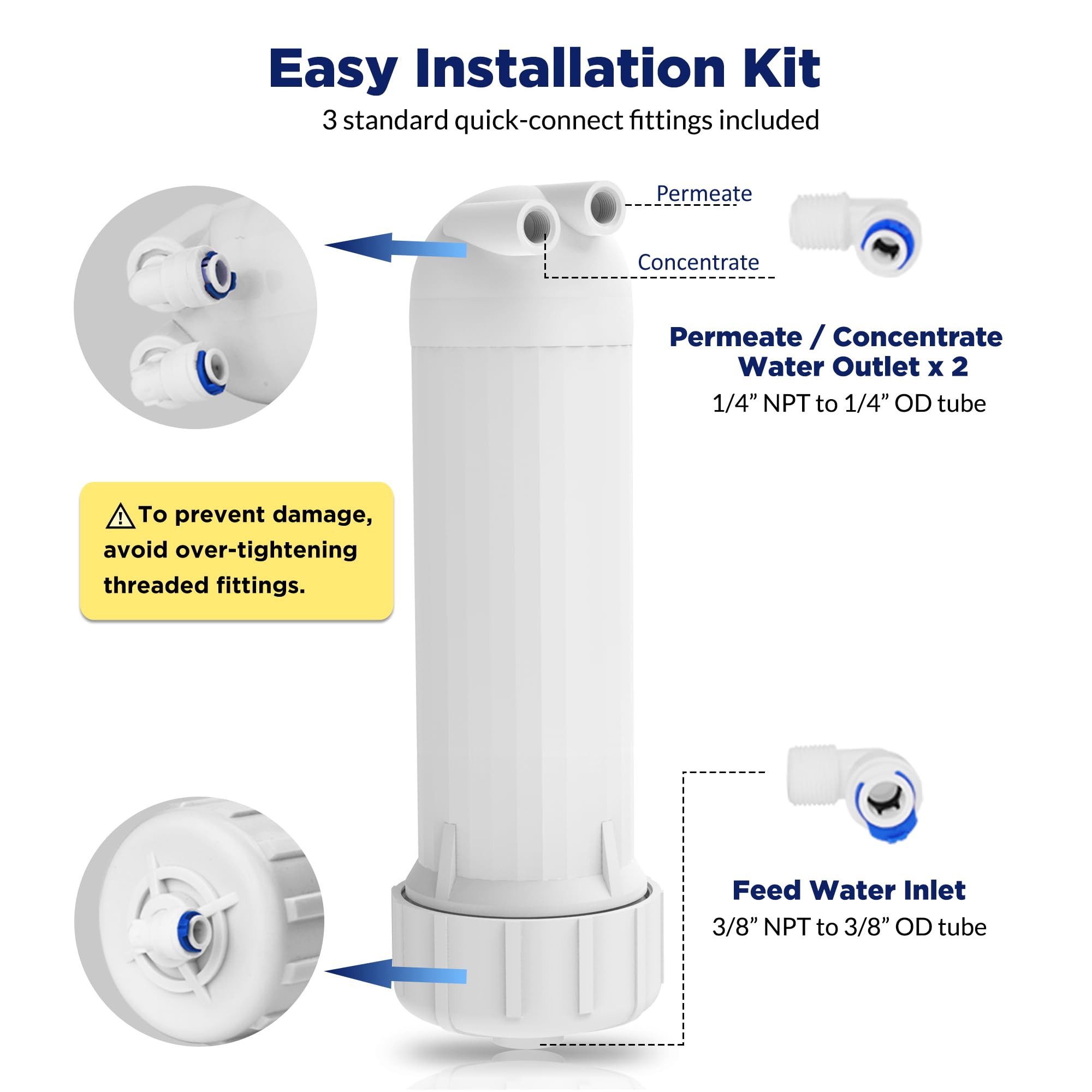 Membrane Solutions 400 GPD RO Membrane, Reverse Osmosis Membrane with Membrane Housing, 1/4" Quick-Connect Fittings, Check Valve, Replacement for Under Sink Home Drinking RO Water Filter System