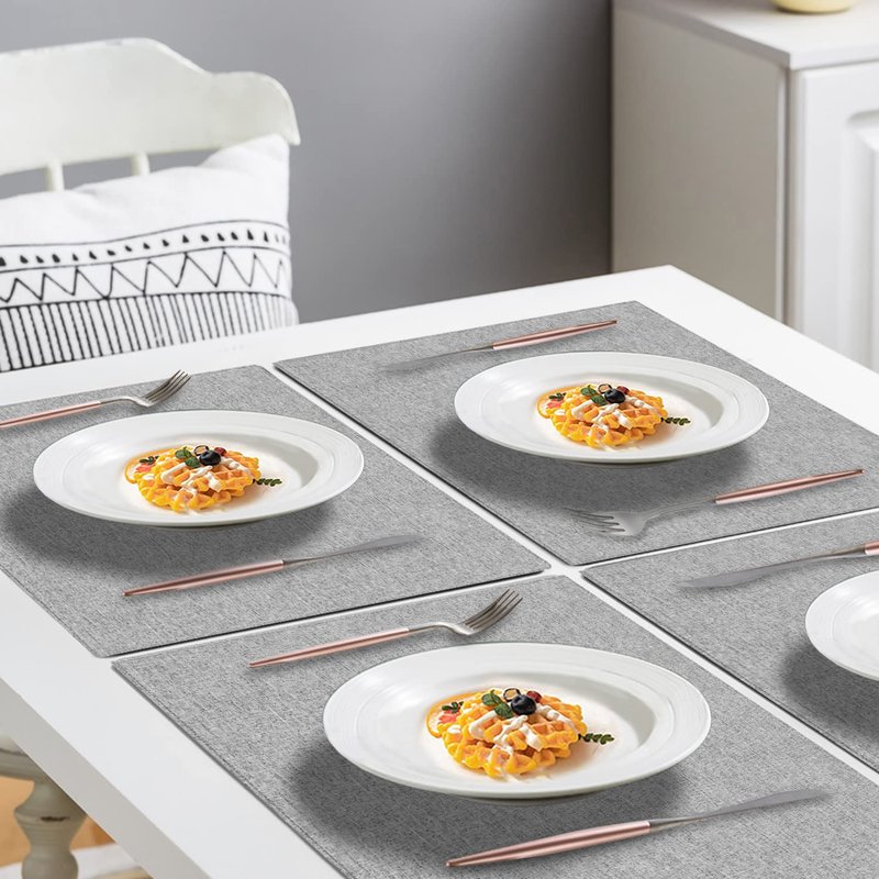 LANDVIEW Cloth Placemats Set of 6, Cotton Linen Blend Machine Washable Durable Linen Table Mats, Heat Resistant Placemats Wrinkle Free Place Mats for Dining Table, Easy to Clean (Light Grey, 6)