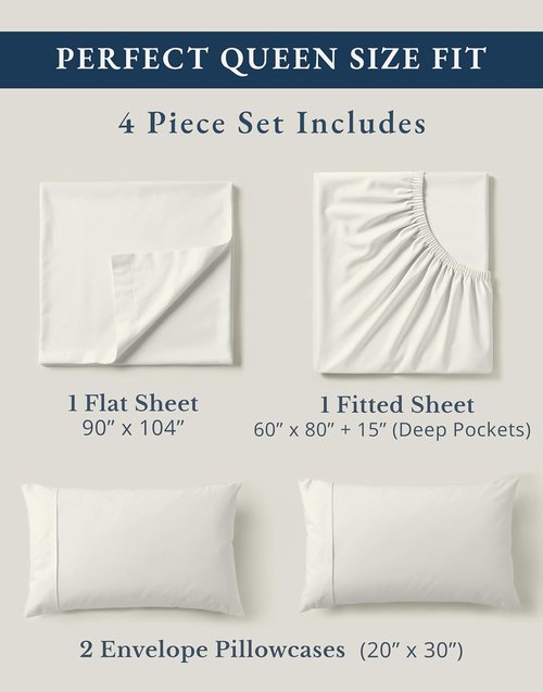 LANE LINEN 100% Organic Cotton Queen Sheet Set - Soft Percale Weave, Deep Pocket, Hotel-Quality | Glacier Grey