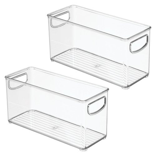 iDesign Plastic Stackable Pantry Bin - Storage Bin with Handles for Cabinets or Fridge - Set of 2 - Clear