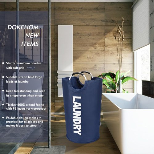 DOKEHOM X-Large Collapsible Laundry Basket - 125L Capacity, Durable Fabric, Dark Blue Color