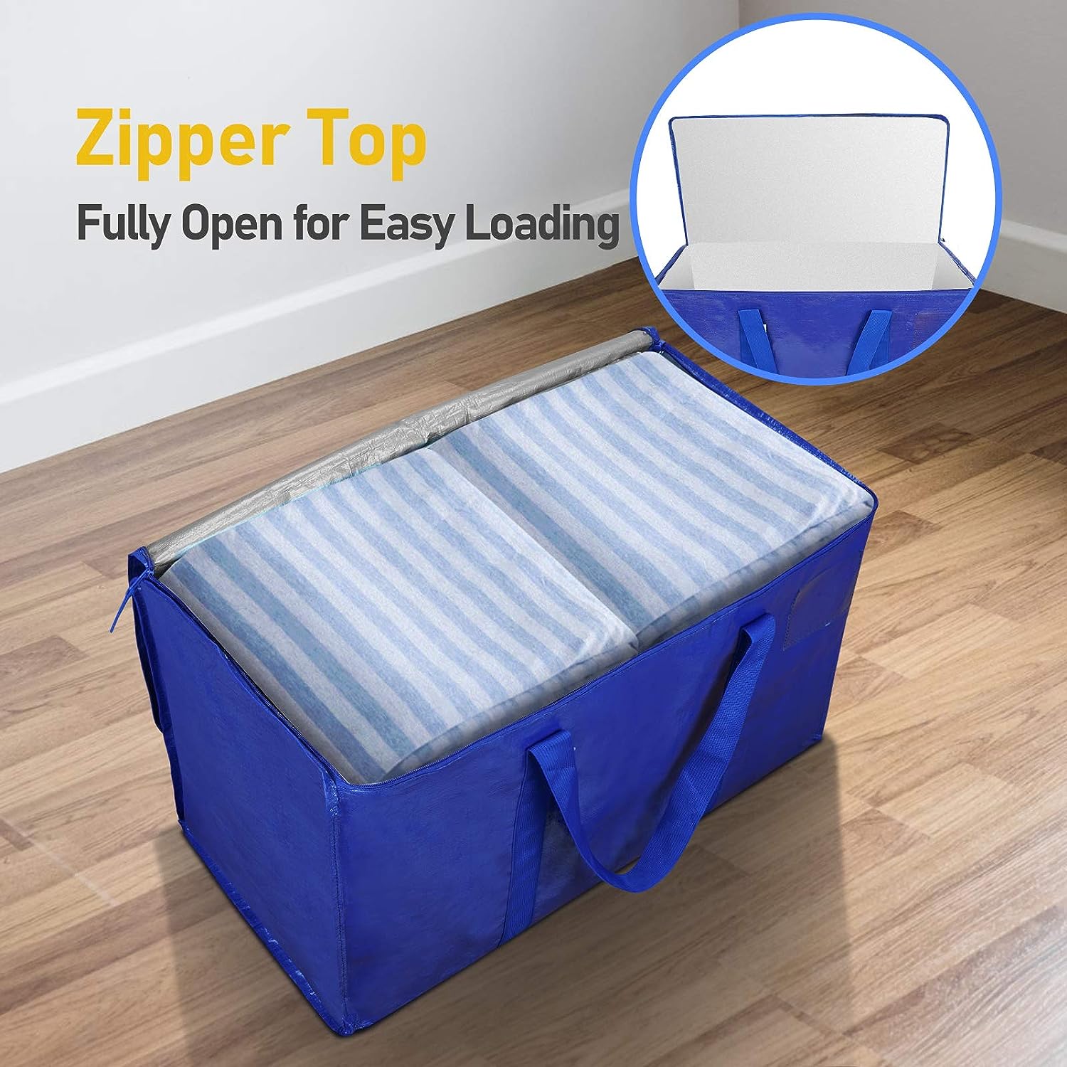 TICONN Extra Large Heavy-Duty Moving Bags - Durable Storage with Zippers & Handles | 8 Pack, Blue