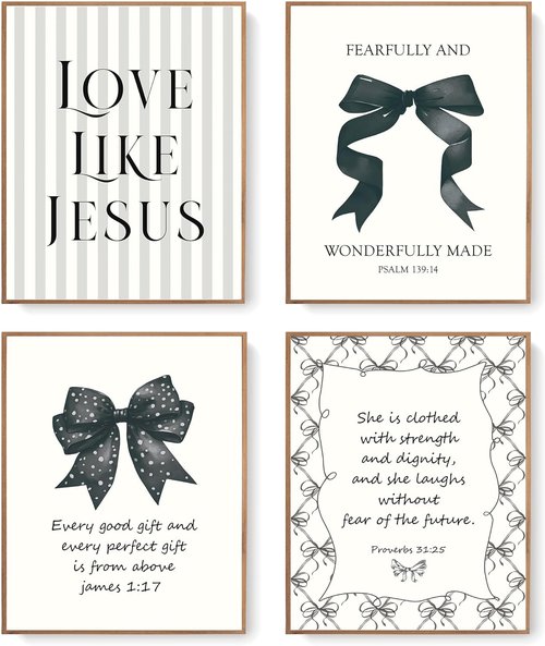 LARTSFRO Coquette Black Bow Wall Art Decor - Inspirational Christian Posters for Teen Girls | 10x8 Inch Set of 4 Unframed
