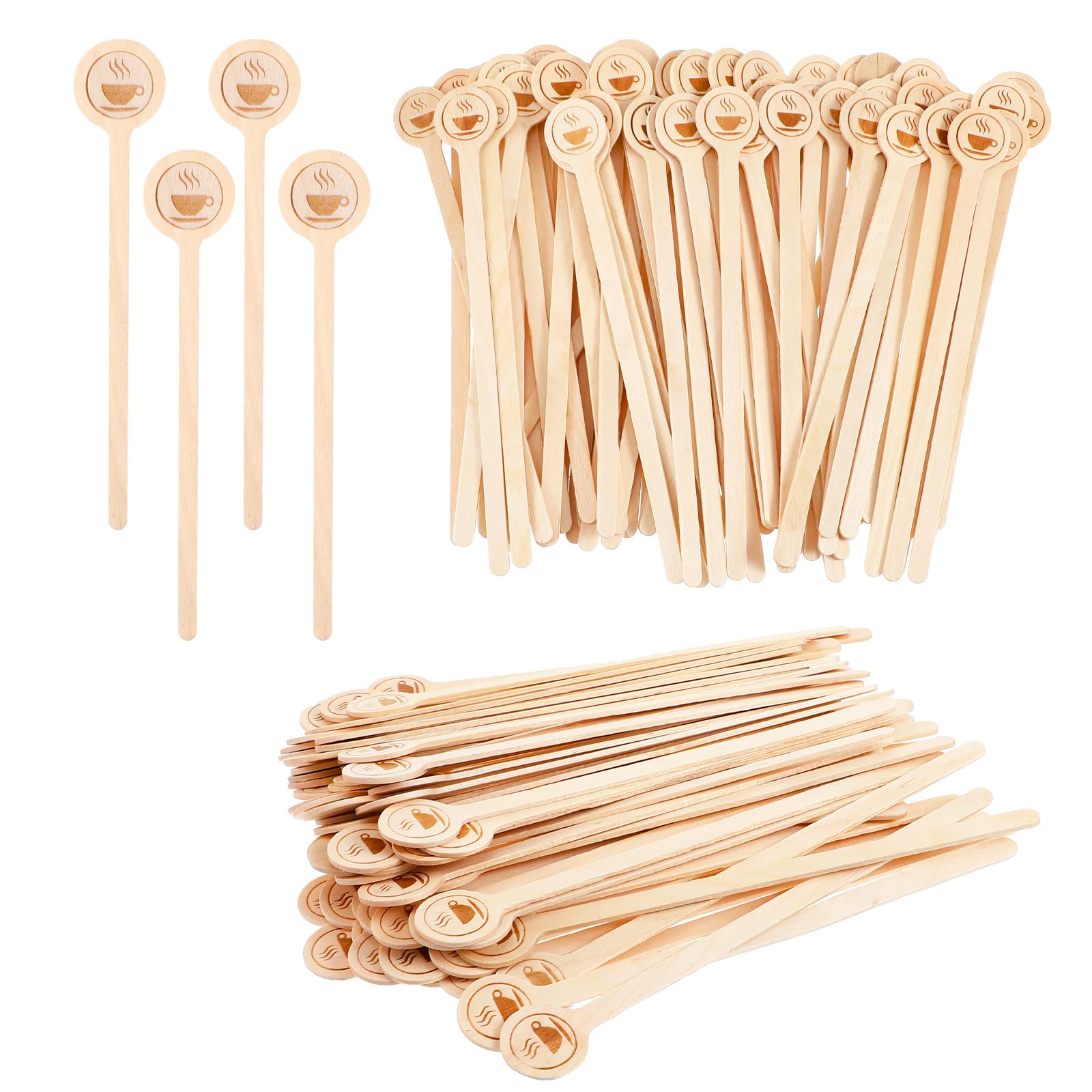 MBAIYO 400 Pcs Coffee Stir Stirrers, 5.9 Inch Natural Wooden Coffee Mixer Stick With Round Ends Swizzle Drink Sticks Disposable Stir Sticks for Coffee Cocktails Milk Tea Honey Hot Chocolate