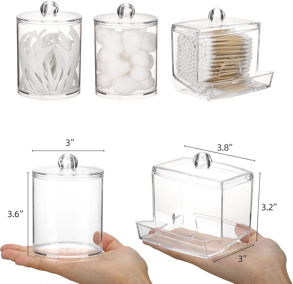 Tbestmax Cotton Swab Dispenser - Clear Plastic Apothecary Jar Organizer | 10/12 oz Capacity, 4 Pack