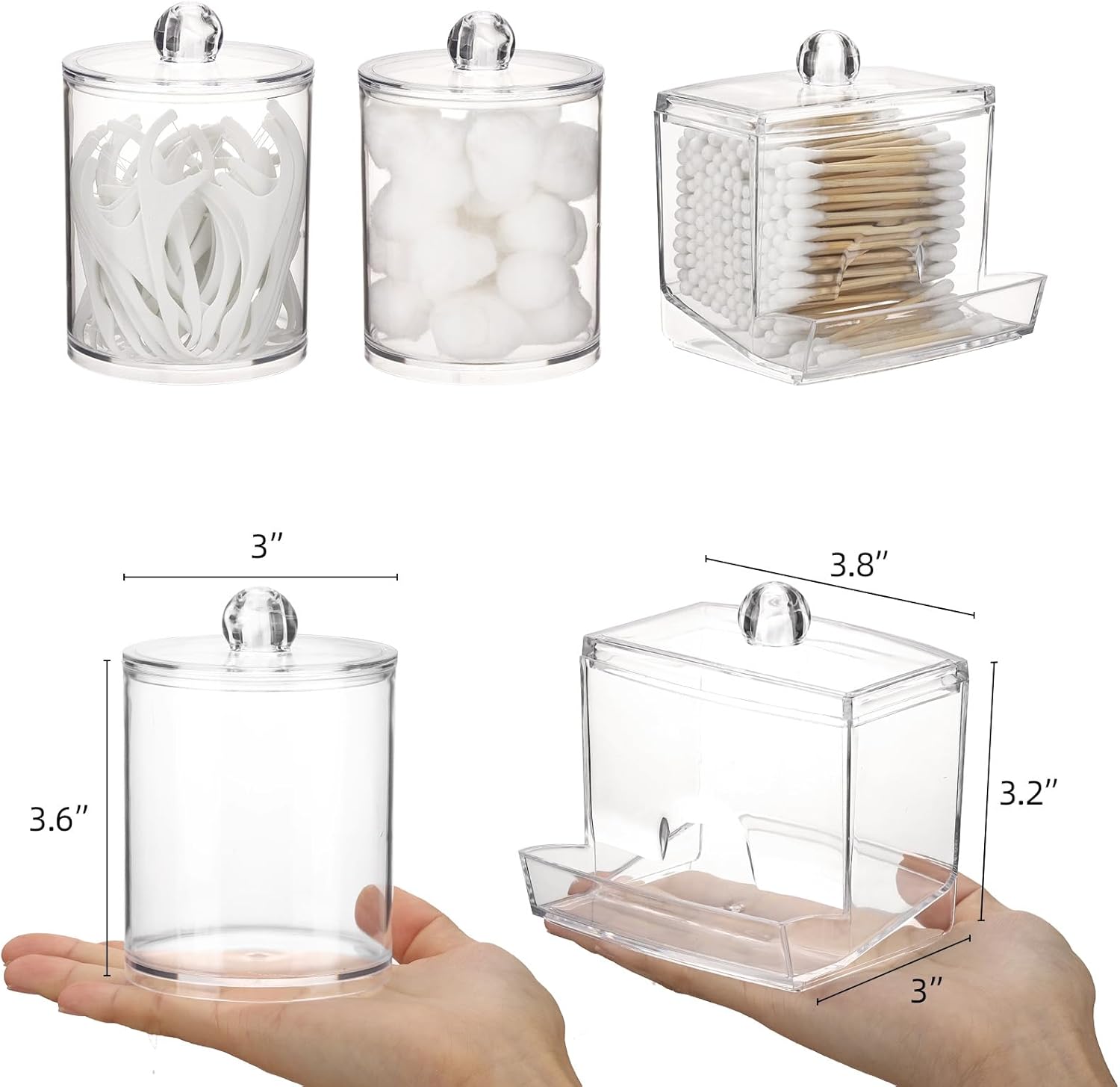 Tbestmax Cotton Swab Dispenser - Clear Plastic Apothecary Jar Organizer | 10/12 oz Capacity, 4 Pack