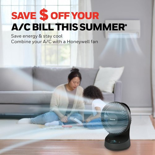 Honeywell QuietSet 5 Oscillating Table Fan - Compact Black Fan with 5 Power Levels for Quiet Comfort
