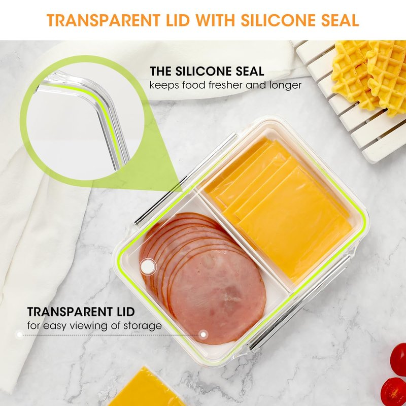 AIEVE Deli Meat Container for Fridge,Ham and Cheese Storage Box with Clear Lid & Silicone Seal, Lunch Meat Organizer for Refrigerator to Keep Food Fresh, 8.86" Length