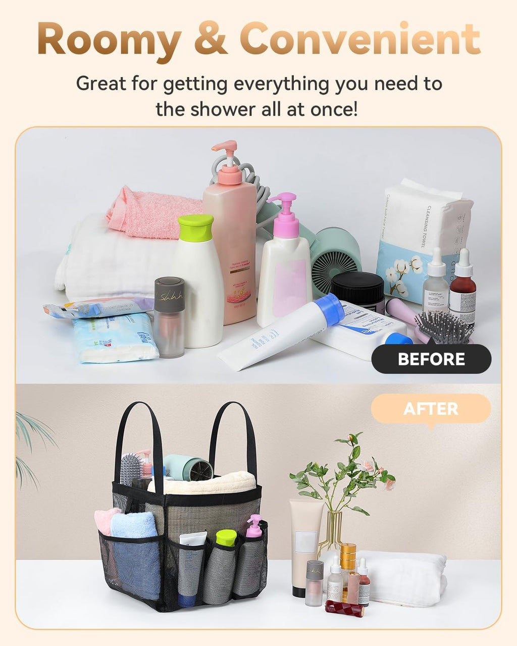 Temede Mesh Shower Caddy Tote - Large Portable Bath Organizer with 8 Storage Pockets | Quick Dry Design for College, Gym, Travel